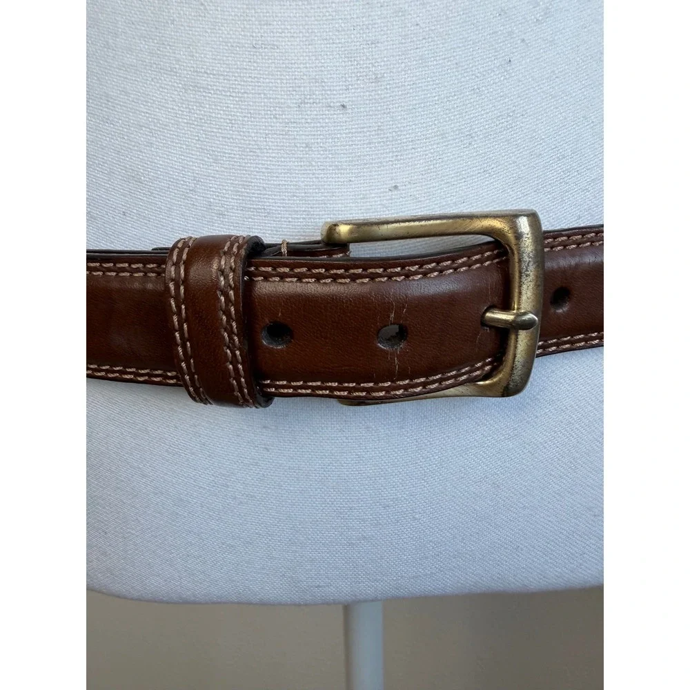 Dockers Mens Genuine Leather Belt Brown Contrast Stitch Brass 34-36 Old Money